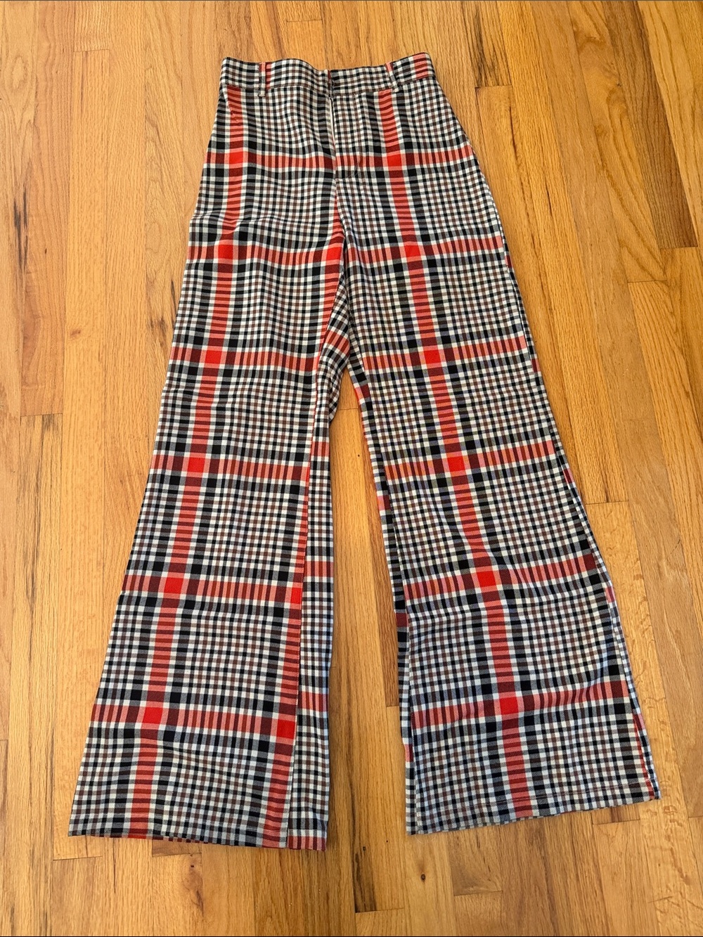 Orange and Black Plaid Wide-Leg womens Pants